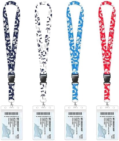 4 Pack Waterproof Lanyards with Detachable Buckle & ID Badge Holder for Cruise Ship Key Cards, Cruise Essentials & Must Have Accessories