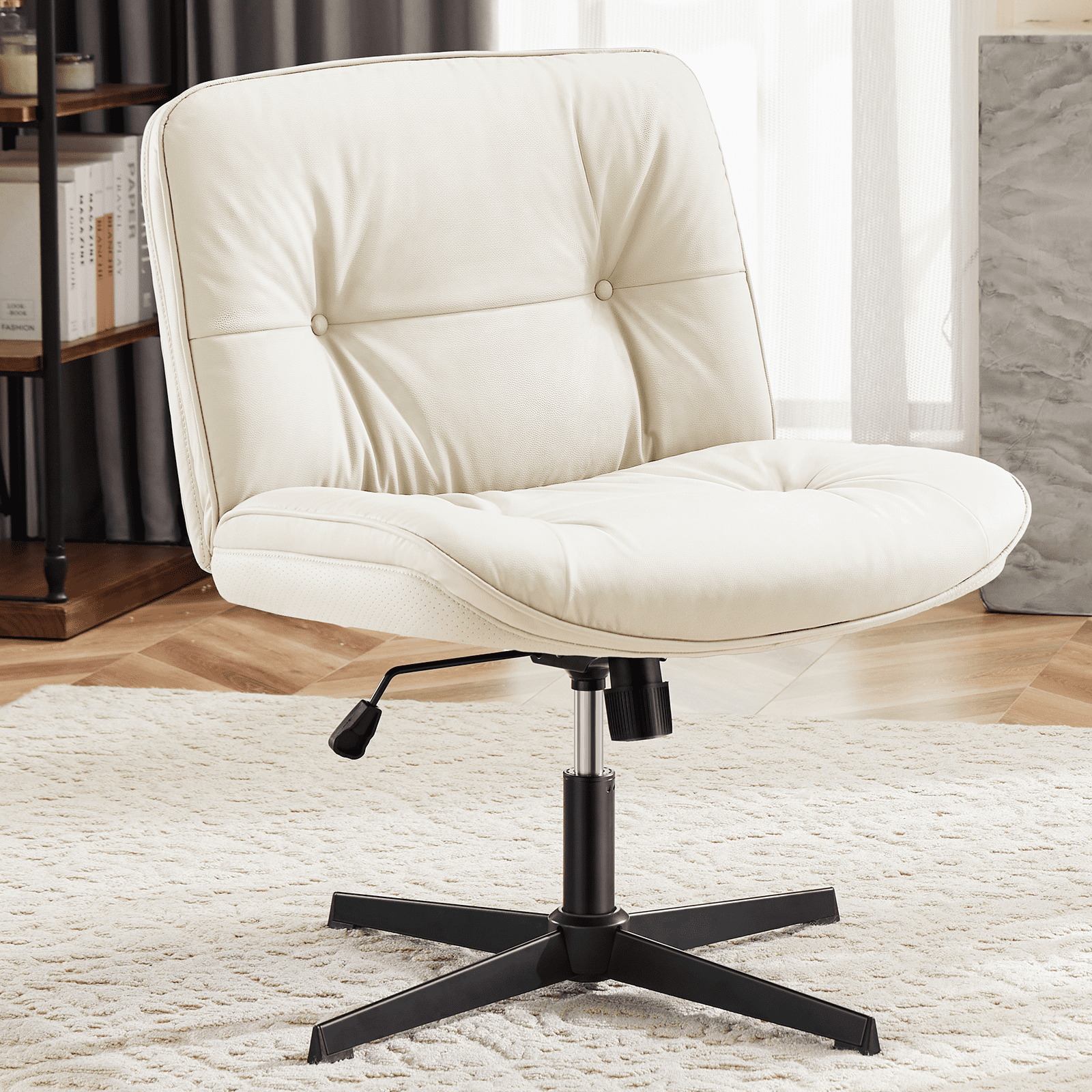 MAYEERTY Criss Cross Legged Chair, Armless Office Desk Wide Seat No Wheels, Swivel Height Adjustable Comfy