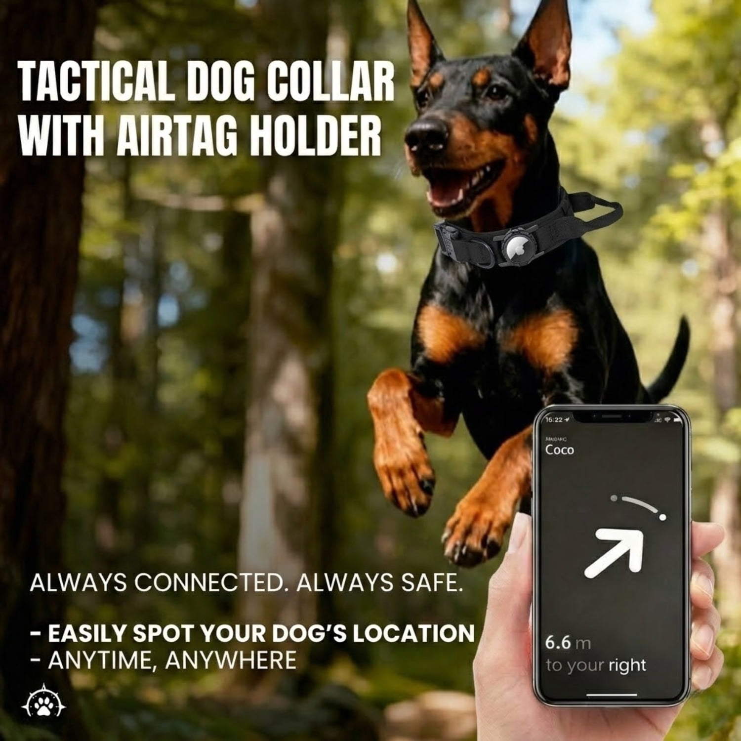 WAAYEEPAL Heavy Duty Tactical AirTag Dog Collar & Leash Set, Adjustable AirTag Holder Collar for Medium Large Dogs, AirTag Not Included