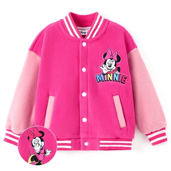 Disney Minnie Mouse Girls Fleece Bomber Jackets Graphic Winter Plush Outerwear Kids Coat Sizes 3-10