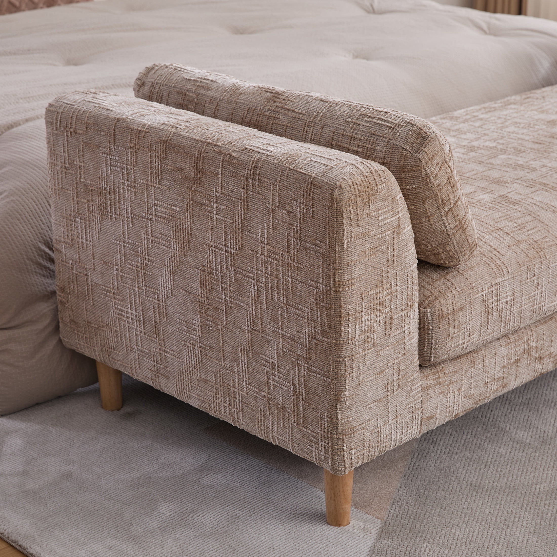 Noble House Torvane 83.1" Chenille Bed End Bench, Modern Chaise Lounge with Bolster Pillows and Wood Legs, Wheat