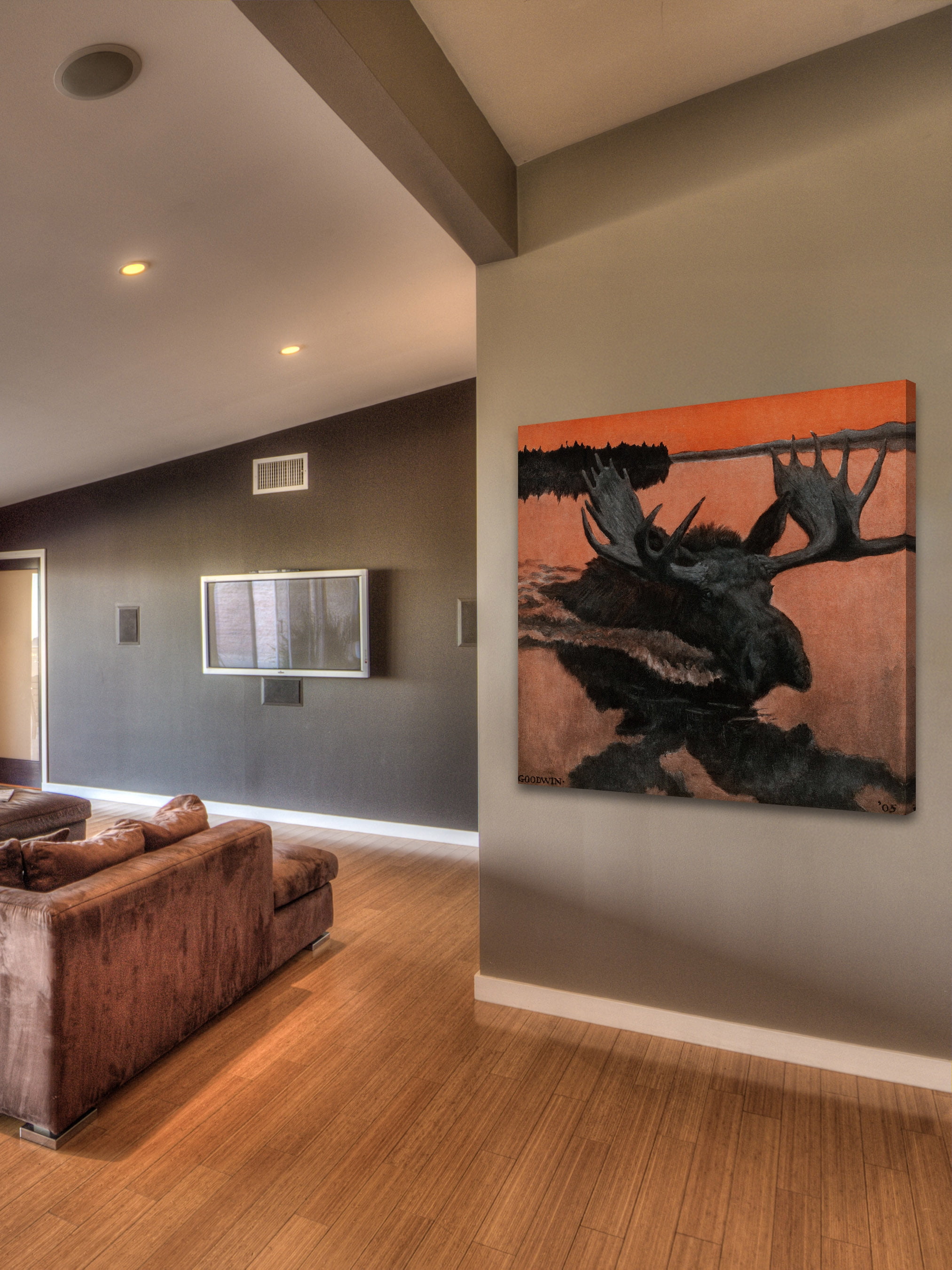 "Swimming Moose" Painting Print on Wrapped Canvas