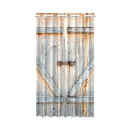 Mkhert Rural Wooden Barn Door Window Curtain Living Room