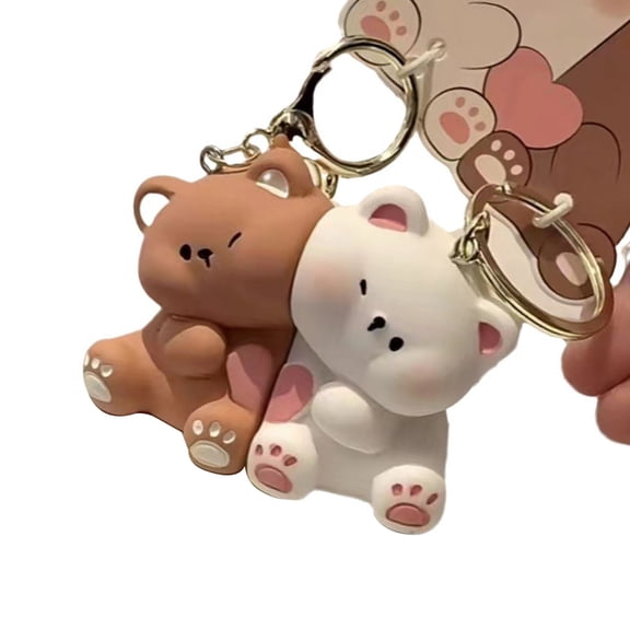 Cartoon Bear Couple Keychain Set Resin Love Themed Keyring for Couples and Friend Bag Decoration Accessories