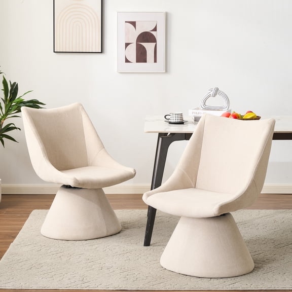 Christopher Knight Home Modern 180° Swivel Dining Chairs with Fabric Upholstery, Beige, Set of 2