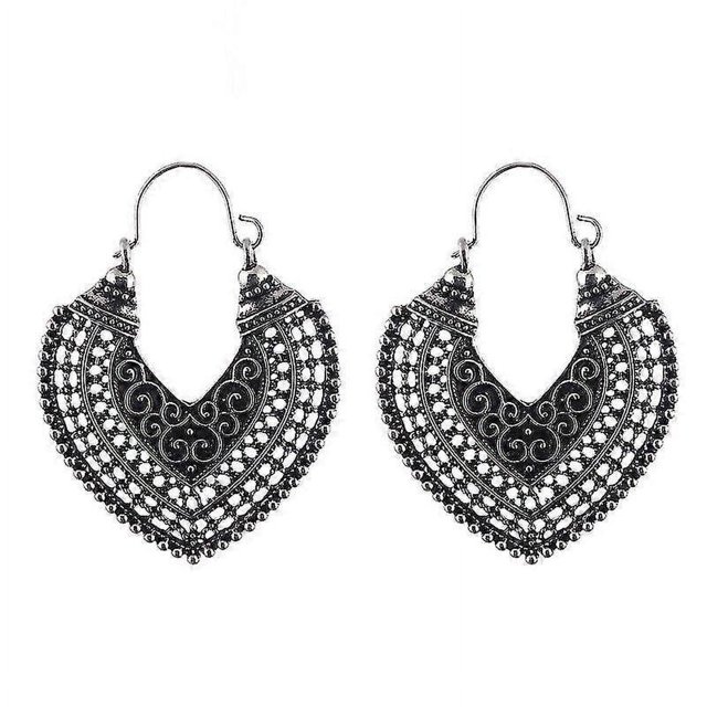 Pendientes colgantes étnicos gitanos bohemios de moda para mujer con placa de plata antigua - Código de modelo 6343