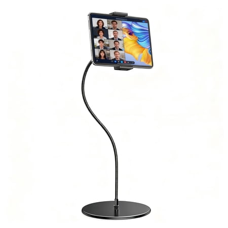 Gooseneck Tablet Holder for Bed & Desk, Flexible iPad Stand with Heavy Metal Base, Adjustable Lazy Arm Tablet & Phone Holder, Expandable Clamp up to 10.2", Hands-Free for Reading, Video & Work