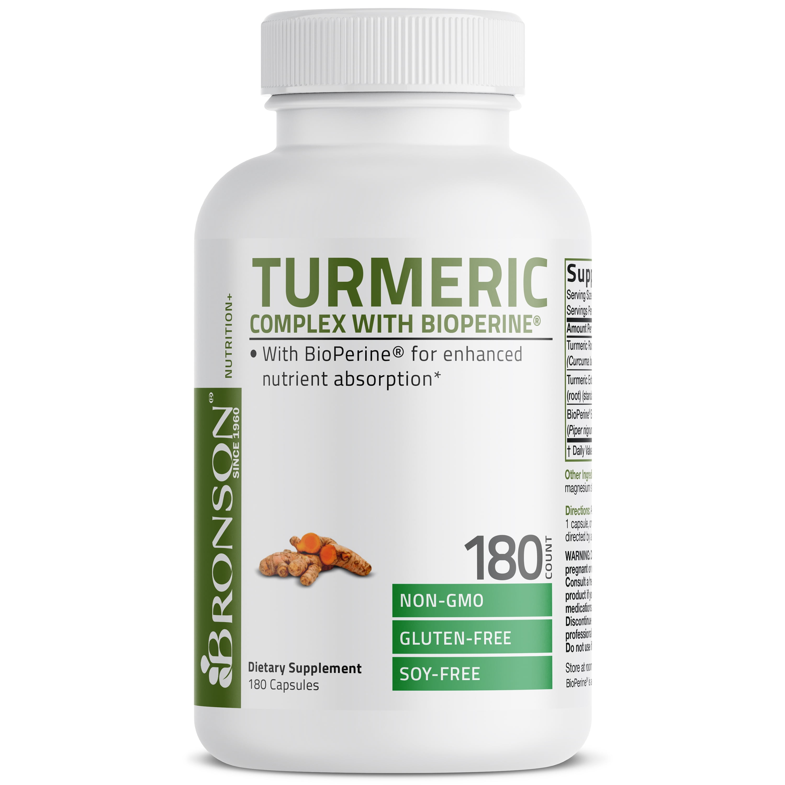 Bronson Turmeric Curcumin + BioPerine High Potency Joint Support Non-GMO, Gluten Free Soy Free + Black Pepper, 180 Capsules