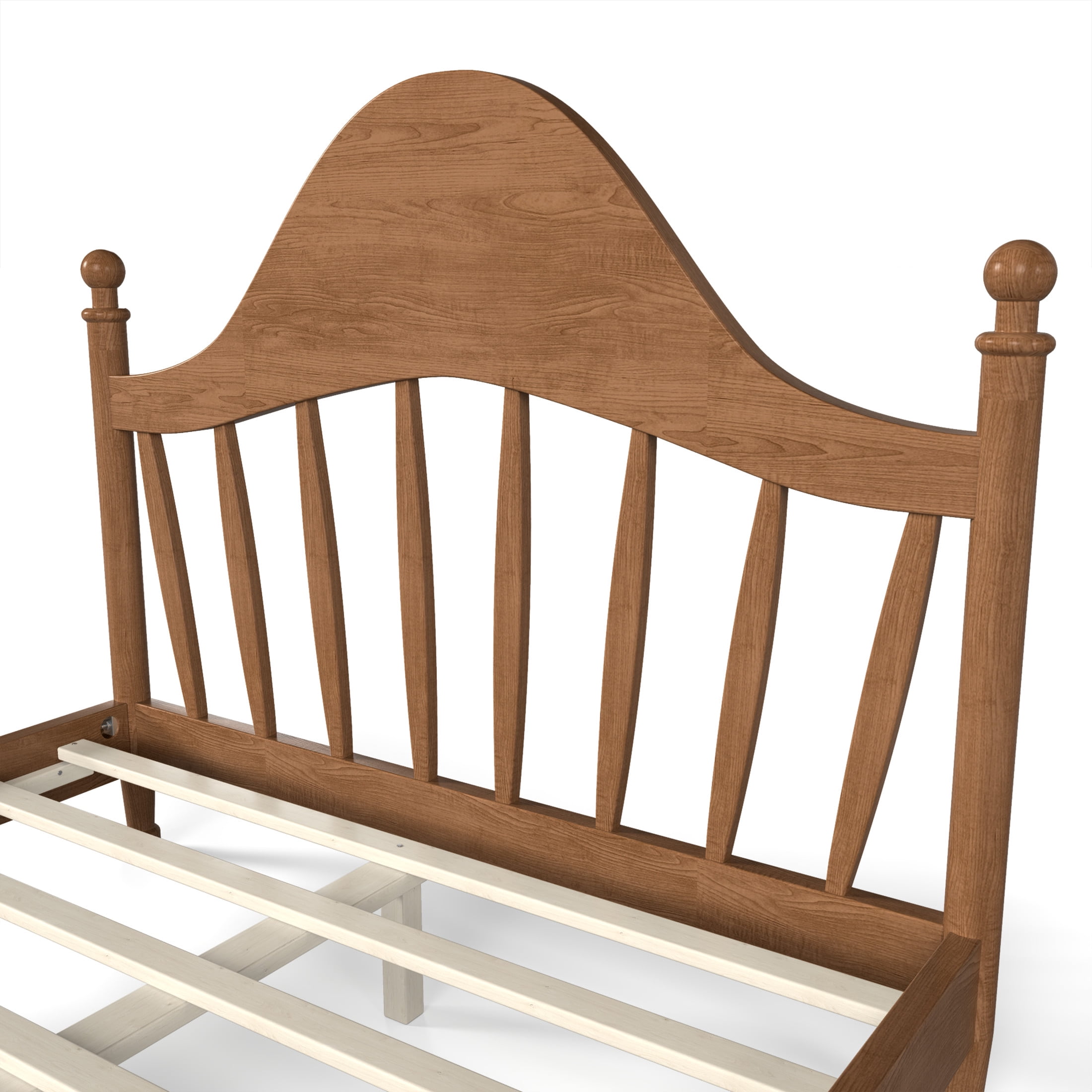 GDF Studio Full Size Platform Bed with Curved Headboard, Solid Pine Frame, Slatted Support, Antique Brown
