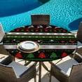 thumbnail image 5 of Christmas Round Tablecloth 55-60 Inch Round Fitted Table Cloth with Elastic Edge, Red Green Xmas Tree Snowflake Striped Black Waterproof Table Cover Protector for Outdoor Picnic Party Dining, 5 of 6
