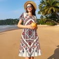 thumbnail image 4 of Uemuo Fashion Tatreez2 Print Womens Summer Dress Casual Swing Short Sleeve Sundresses Beach A-line Shift Dress, 4 of 6