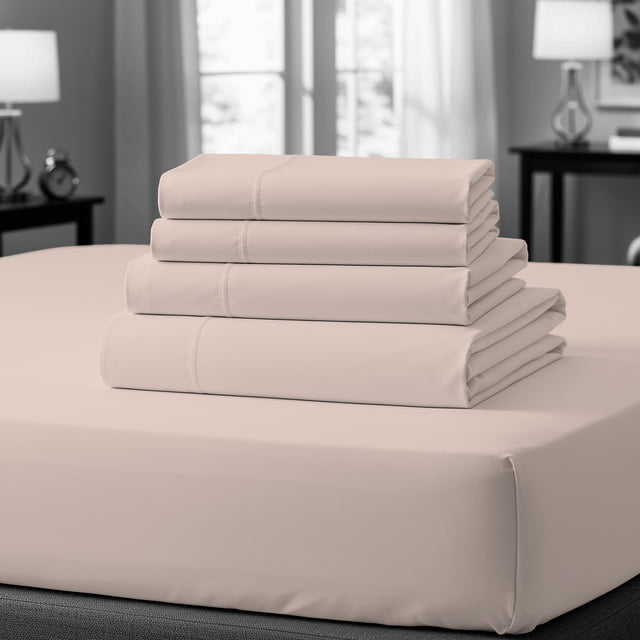 100% Cotton Bed sheets, Deep Pocket, Wrinkle Resistant, Soft & Smooth Sateen 4-Piece, Queen Blush by Purity Home