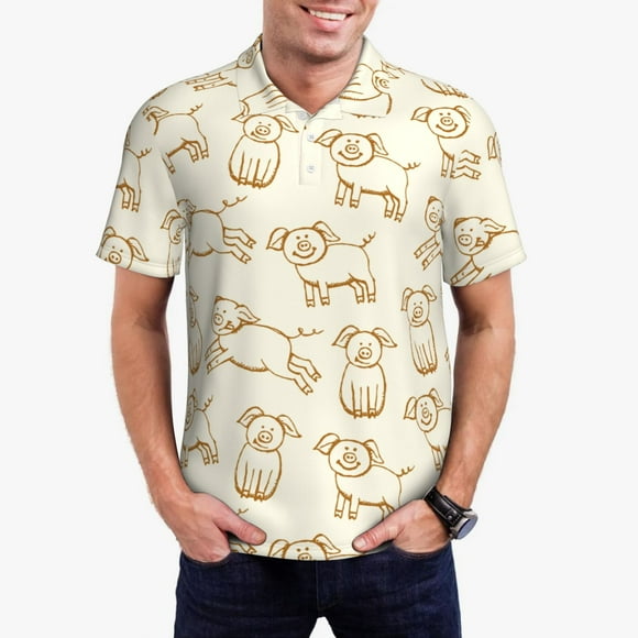 Honeii Polo Imprimé Cochons Amusants, une Chemise de Golf Classique à Manches Courtes pour Hommes, Polos pour Hommes Manches Courtes-3TG