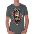 thumbnail image 1 of Awkward Styles Men's Three Sugar Skulls and Roses Graphic T-shirt Tops Day of the Dead, 1 of 4