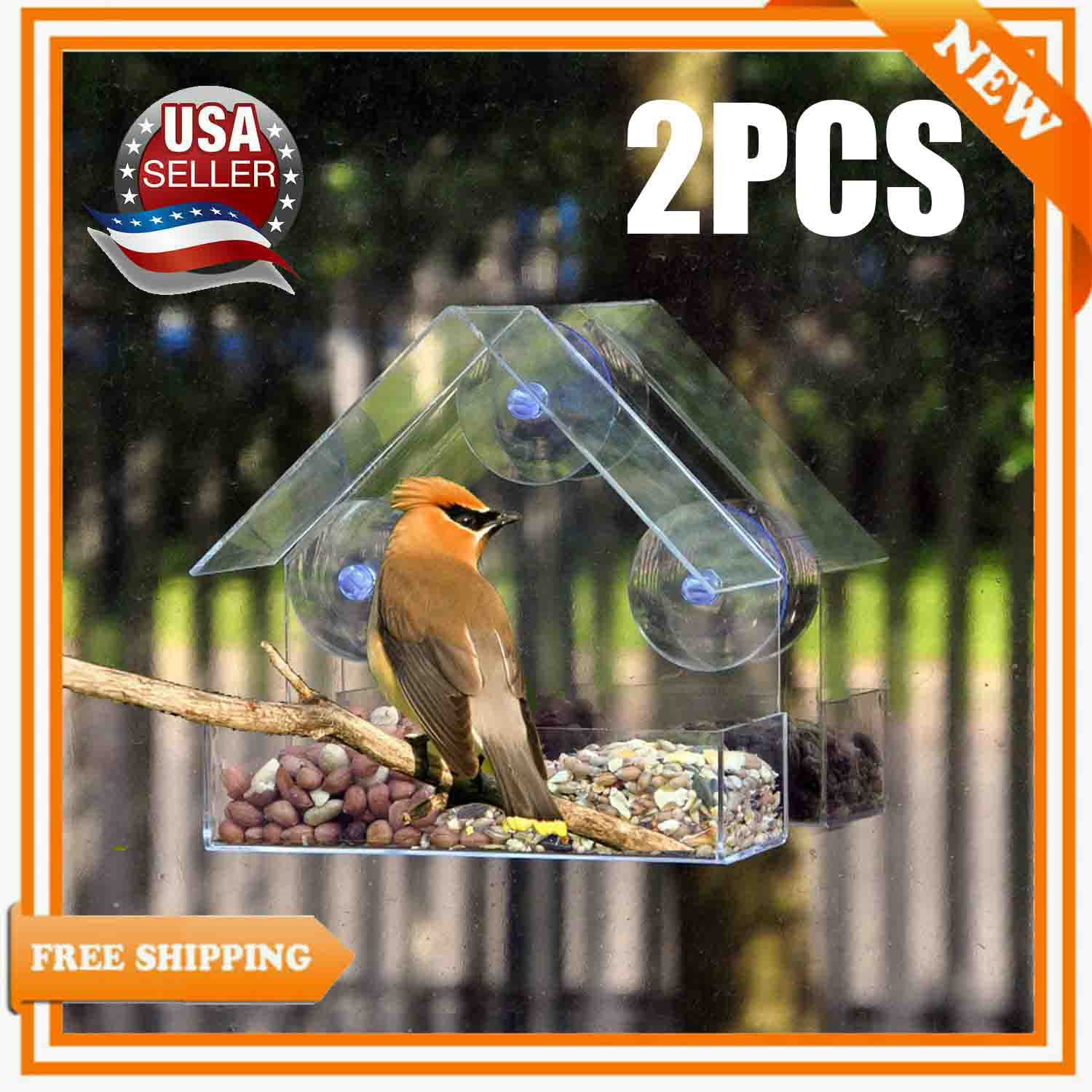 Window Bird Feeder Wild Table Hanging Suction Perspex Clear Viewing Seed Nut 