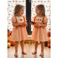 thumbnail image 6 of RUINIXCW Toddler Baby Girl Halloween Dress Outfit Infant Baby Girl Summer Fall Gingham Plaid Dress Clothes Cute Pumpkin Embroidery Puff Short Sleeve A Line Dress, 6 of 9