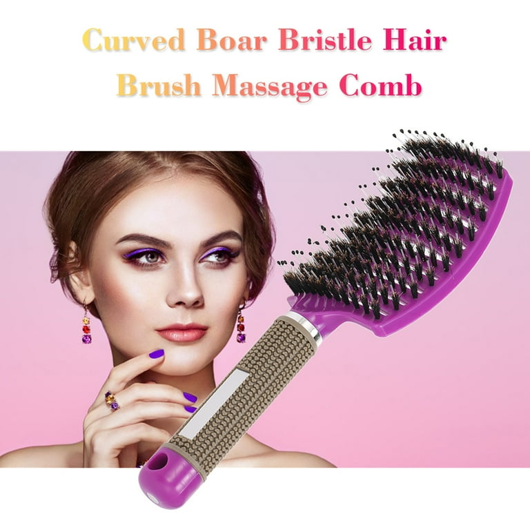 Boar Bristle Hair Brush, Curved and Vented Detangling Hair Brush