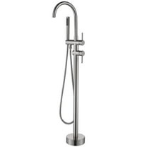 ANGELES HOME 2-Handle Freestanding Bathtub Faucet Floor Mount Bathroom Tub Faucets with Handheld Shower in Brushed Nickel