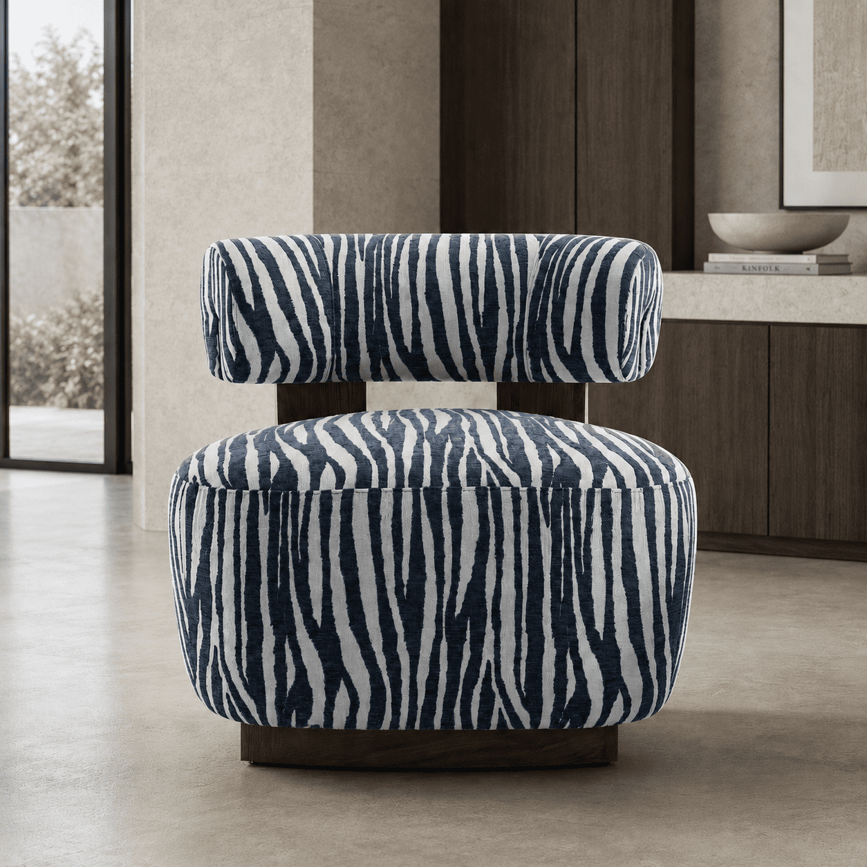 Aenkyo Zebra Stripe Chenille Accent Chair, 24 Inch Deep Seat Armless Chair, Midnight Blue