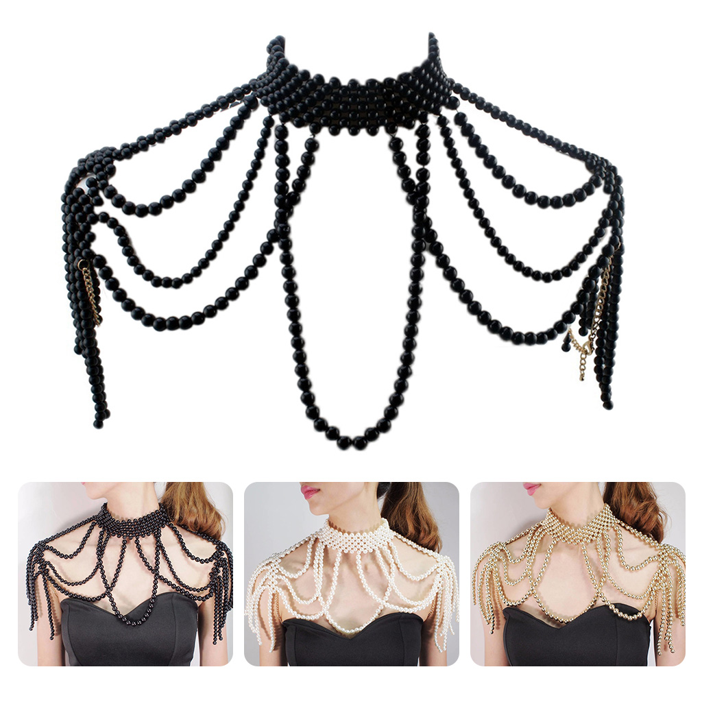 Faux Pearl Beads Body Necklace Fake Collar Bib Jewelry Shoulder Chain Dickey - image 3 of 18