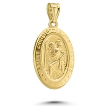 Art and Molly Real 14K Yellow Gold Oval Saint Christopher Coin Medal Pendant