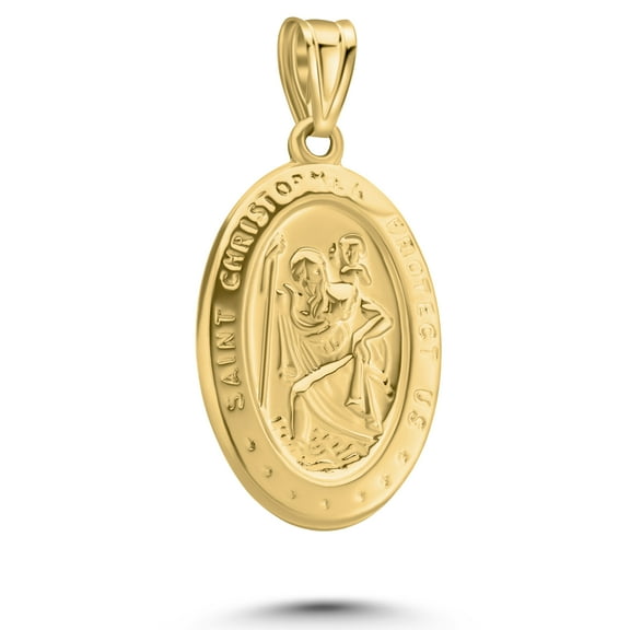 Art and Molly Real 14K Yellow Gold Oval Saint Christopher Coin Medal Pendant