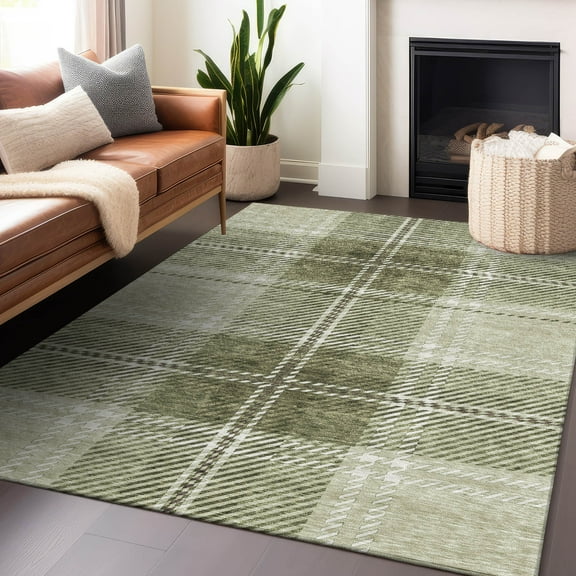 Addison Rugs Chantille Indoor/Outdoor Transitional Plaid Aloe Washable Rectangle Rug, 2'6" x 3'10"