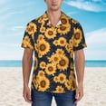 thumbnail image 2 of Fotbe Navy Blue Plaid Sunflower Hawaiian Shirt for Men Unisex Summer Beach Casual Short Sleeve Cotton Linen Button Down Shirts-Medium, 2 of 5