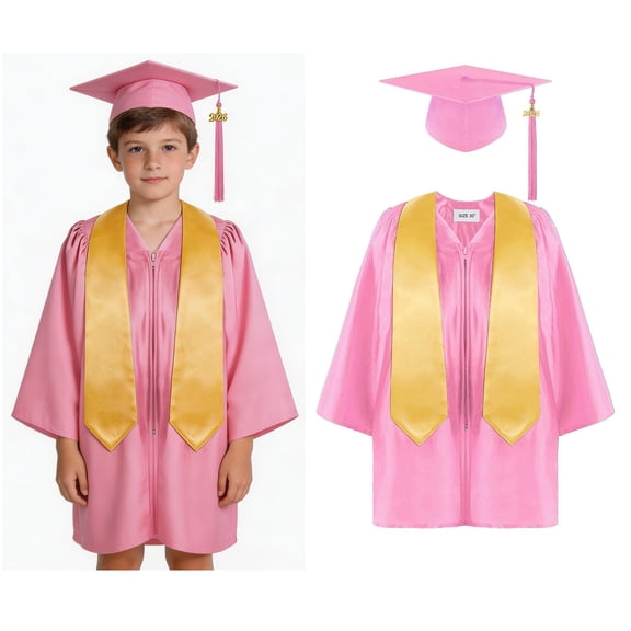 Girls Boys Primary School Graduation Cap and Gown Set Pink Cap and Gown Set Class Of 2026 6-7 Years