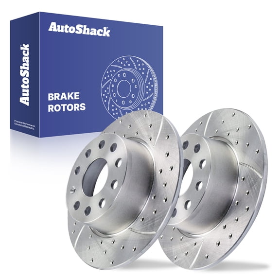 AutoShack Rear Solid Drilled & Slotted Silver Zinc Coated Brake Rotors 2-PC Set Replacement for 2019-2025 Volkswagen Jetta 2021-2023 Volkswagen Taos SilverShield Pro 10.70" (271.8 mm)