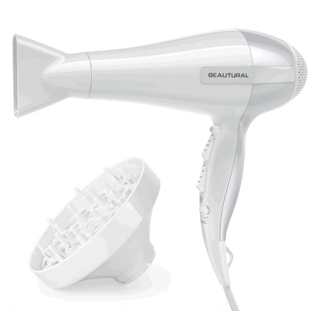 Beautural Professional 1875W Hair Dryer Styler with Ionic, 3 Heat Levels & 2 Speeds Settings, Cool Airflow, Concentrator & Diffuser Attachments -