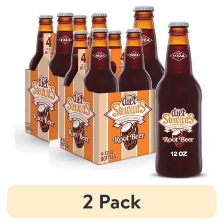 (2 pack) Diet Stewart's Root Beer Soda, 12 fl oz glass bottles, 4 Pack