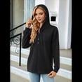 thumbnail image 4 of Sudadera con Capucha para Mujer, de Punto, de Larga, con Cordón Ajustable, Botones, Cuello en V, Informal, Tipo Jersey, con Capucha Negro L, 4 of 9