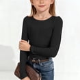 thumbnail image 2 of UngA Girls Long Sleeve Shirts Kids Crewneck Slim Fit Tops Solid Color Casual Tee Shirt (Black,9-10 Years), 2 of 7