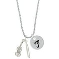 thumbnail image 1 of Delight Jewelry Silvertone Violin and Bow Silvertone Script Initial Disc - F - Charm Necklace, 20"+3", 1 of 4