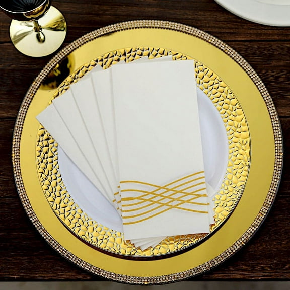BalsaCircle 20 White Gold Metallic Wave Design Airlaid Paper Napkins Party Events Decorations Supplies