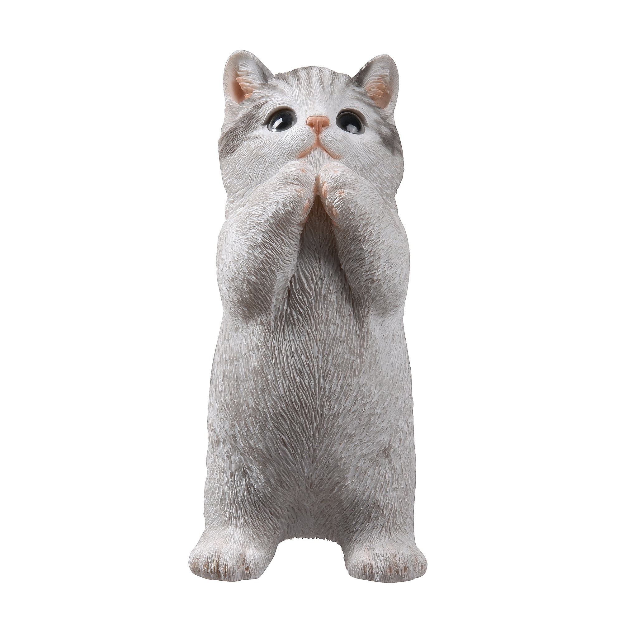 7" H Cat Kitten Statue Praying-Gray