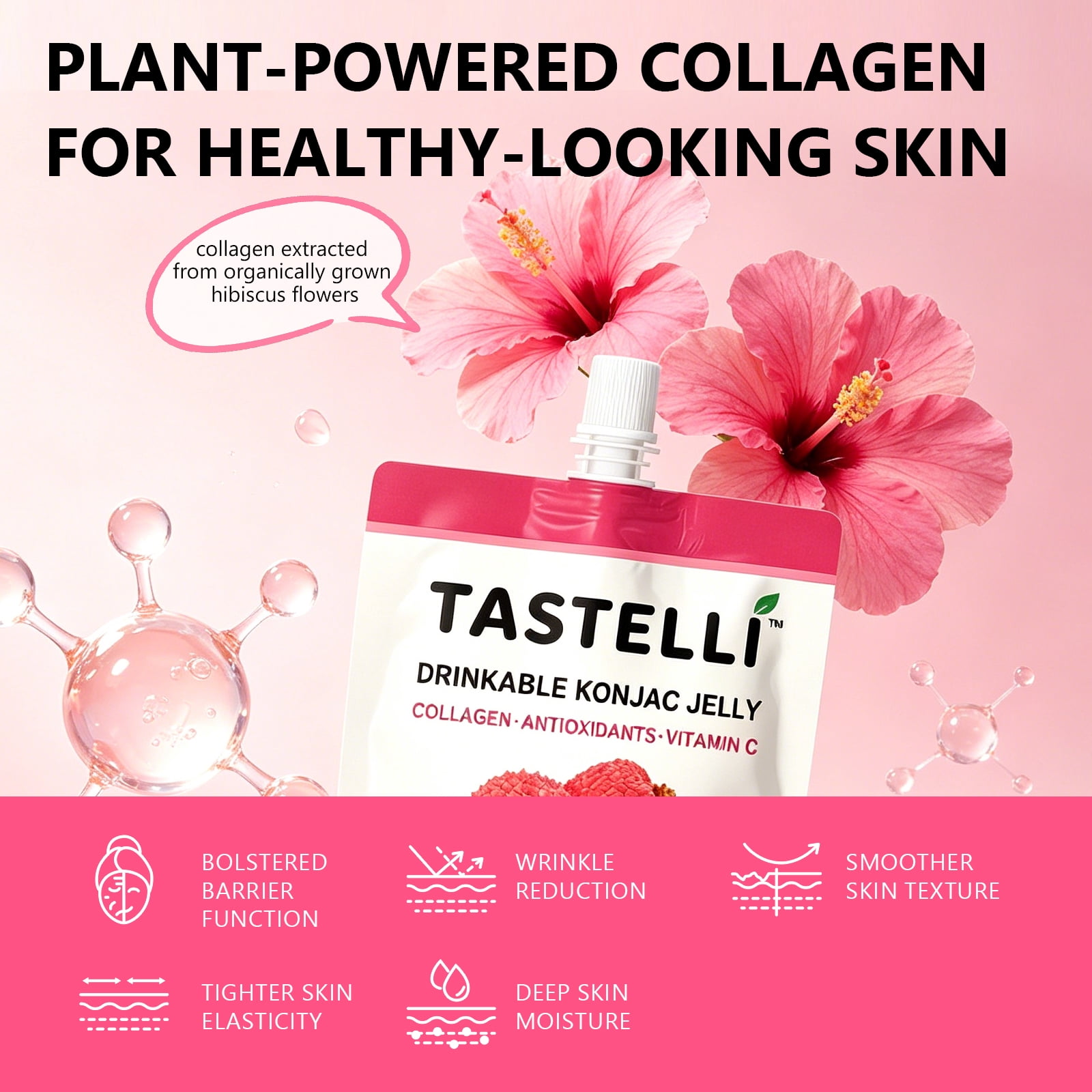 Tastelli Lychee  Konjac Jelly Infused with Collagen & Vitamin C | Gluten Free, Sugar Free, Low Calorie | Vegan Drinkable Fruit Jelly Snack | 150mL x 10 Pouches