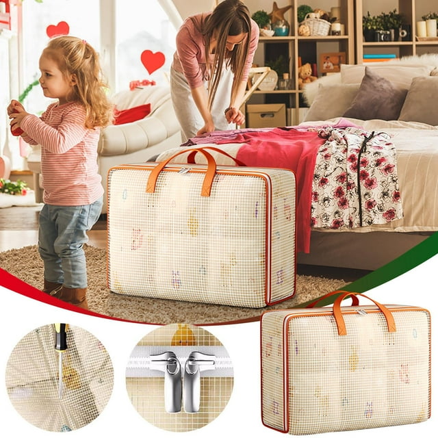Contenedor Grande con Tapa, Bolsa Transparente Grande para Guardar Colchas, de Pvc, Resistente Al Polvo, a La Humedad y a Los Insectos, con Gran Capacidad para Ropa y Mantas.