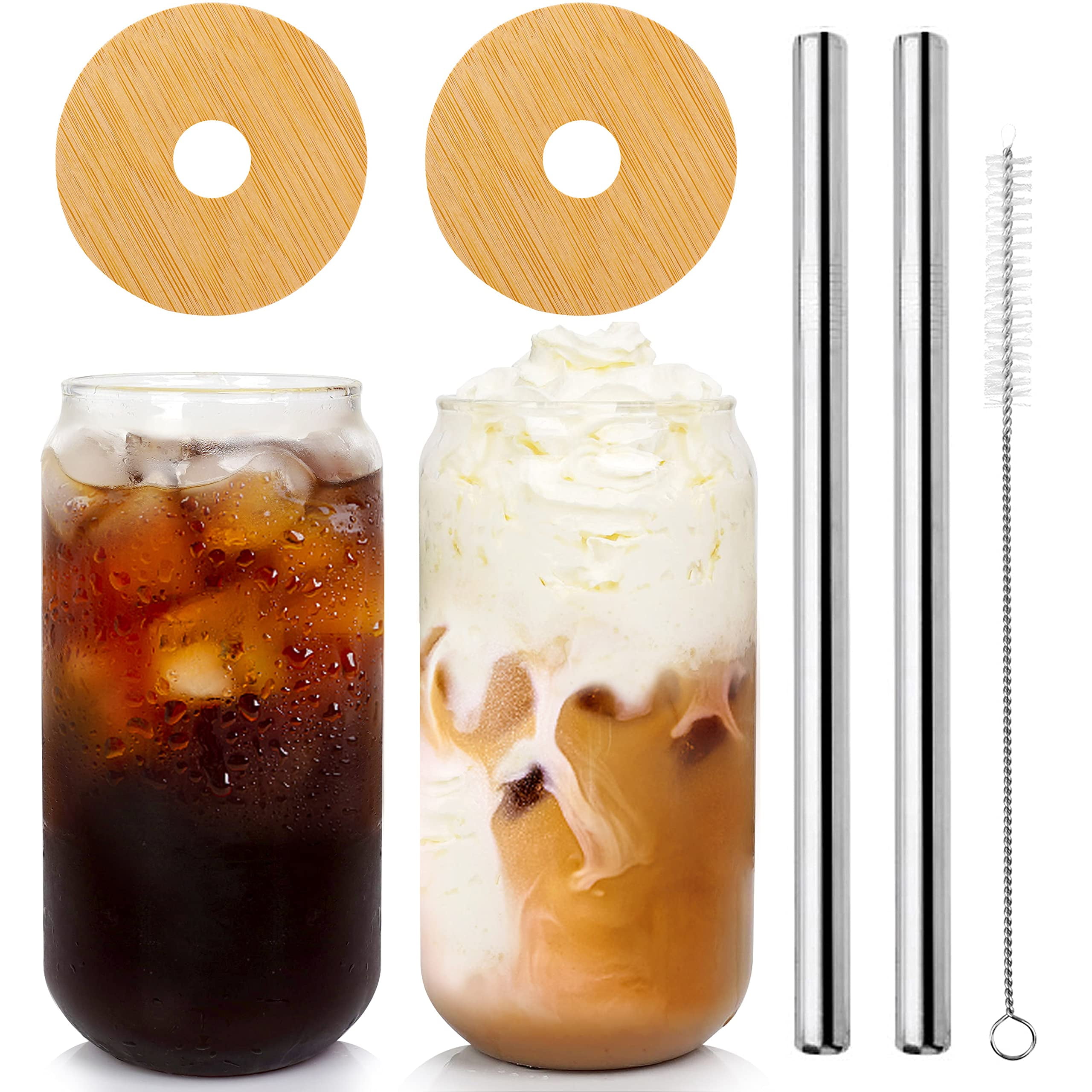 400ML/560ML Glass Cup With Lid Straw Clear Beer Can Shaped Mug Ice Coffee  Mugs