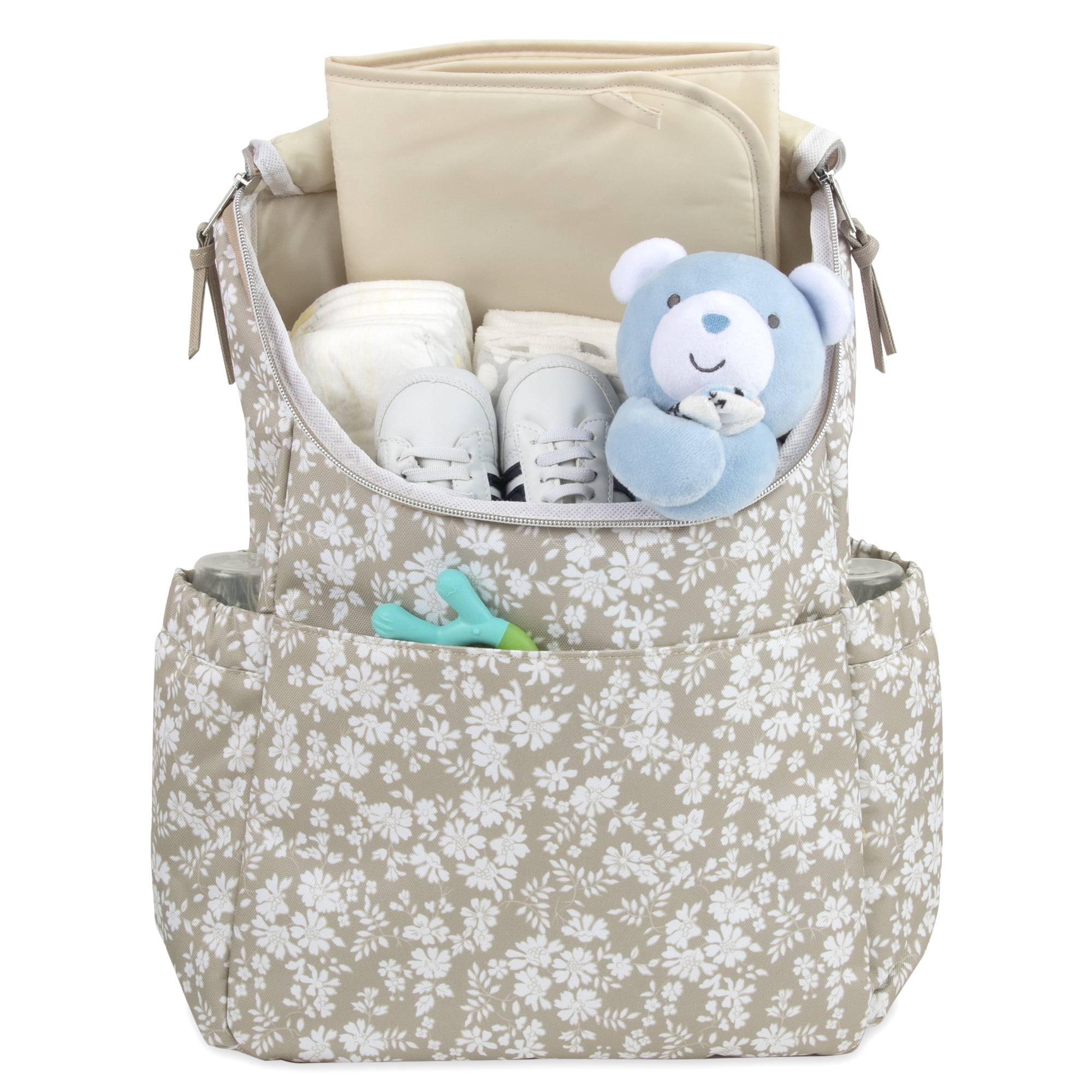 Baby Essentials  Diaper Bag 2 Piece Floral Backpack with Stroller Straps and Matching Changing Pad in Dusty Floral