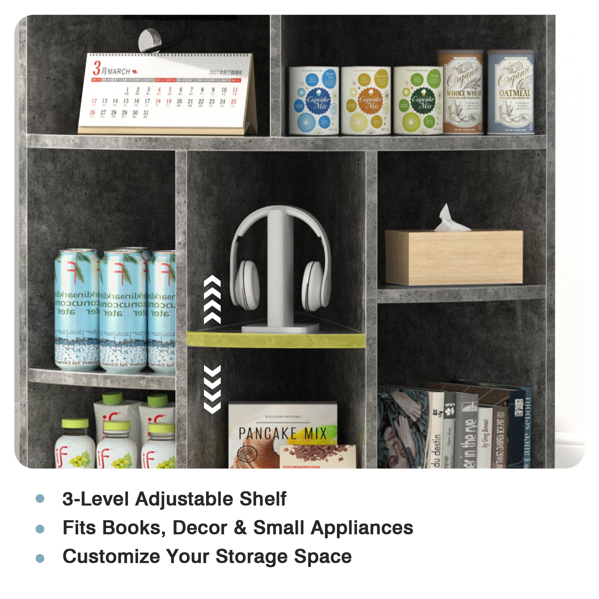 VECELO Corner Cabinet Storage with USB Ports and Outlets, Wooden Cubby Bookshelf for Small Space, Adjustable Shelves Corner Cube Toy Storage for Playroom, Bedroom, Living Room, Gray