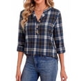 thumbnail image 3 of Fantaslook Womens Plaid Shirts Flannel Button Down Shirts Business Casual Long Sleeve Tops Dressy V Neck Blouses, 3 of 9