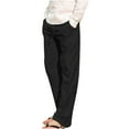 thumbnail image 2 of Men's Cotton Linen Long Pants Drawstring Loose Fit Beach Pants Lightweight Elastic Waist Yoga Lounge Trousers, 2 of 3