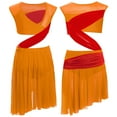 thumbnail image 1 of Sholeno Justaucorps de Danse Asymétrique en Maille Transparente pour Filles, Robe de Danse Lyrique Pailletée Orange 6, 1 of 4