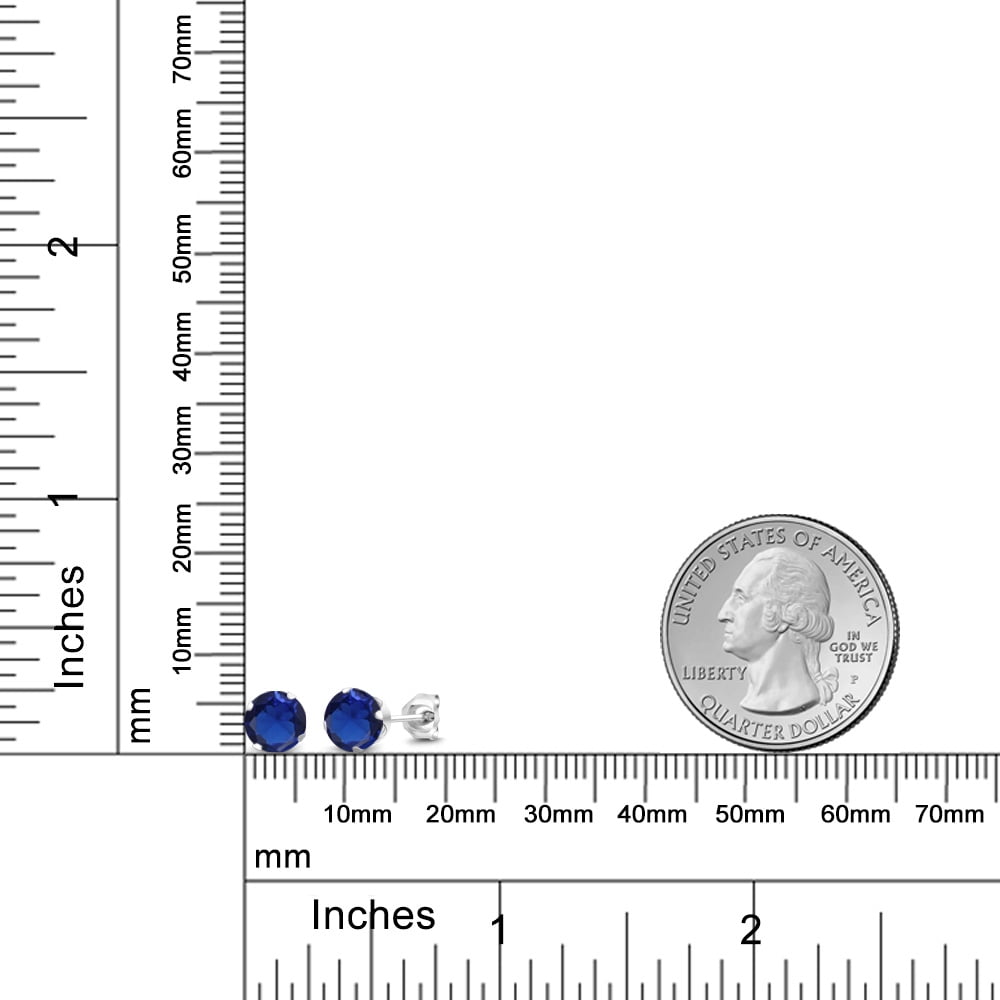 Gem Stone King 925 Sterling Silver Blue Created Sapphire Stud Earrings for Women Men (2.00 Cttw, Gemstone September Birthstone, Round 6MM)