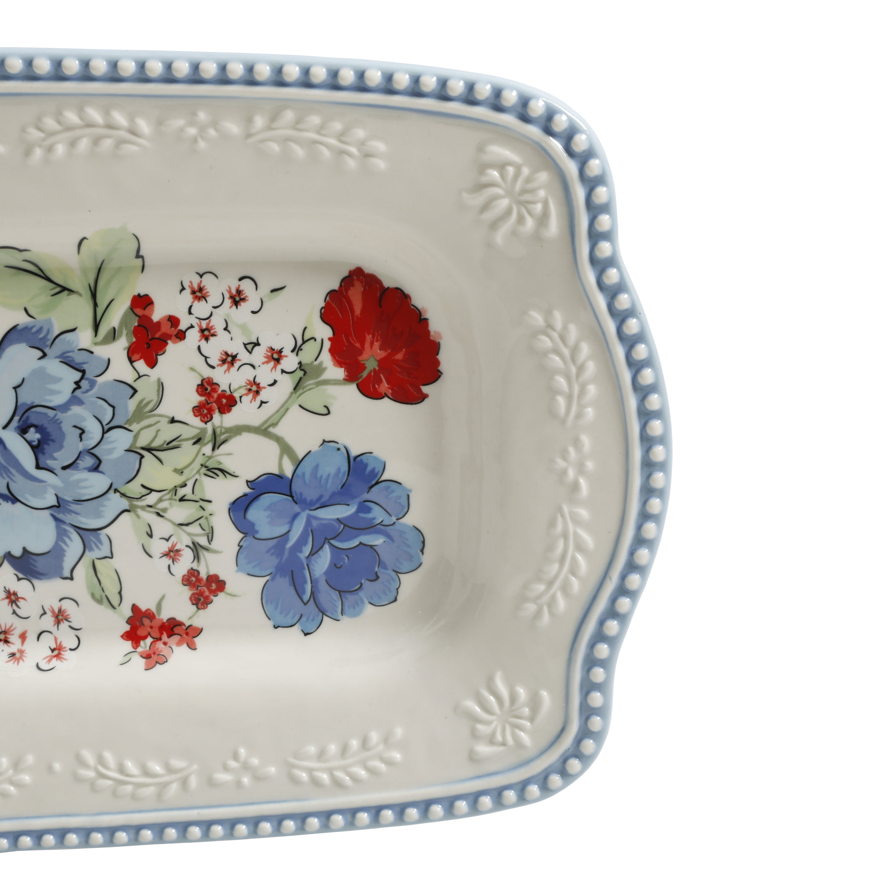 The Pioneer Woman Classic Charm Ceramic 16-inch Rectangular Platter, Blue