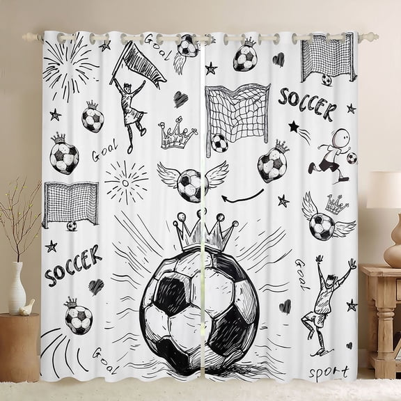 Erosebridal Sketch Soccer Black Out Curtains, Sport Curtains Pack of 2 (42x63 Each) for Boys and Girls