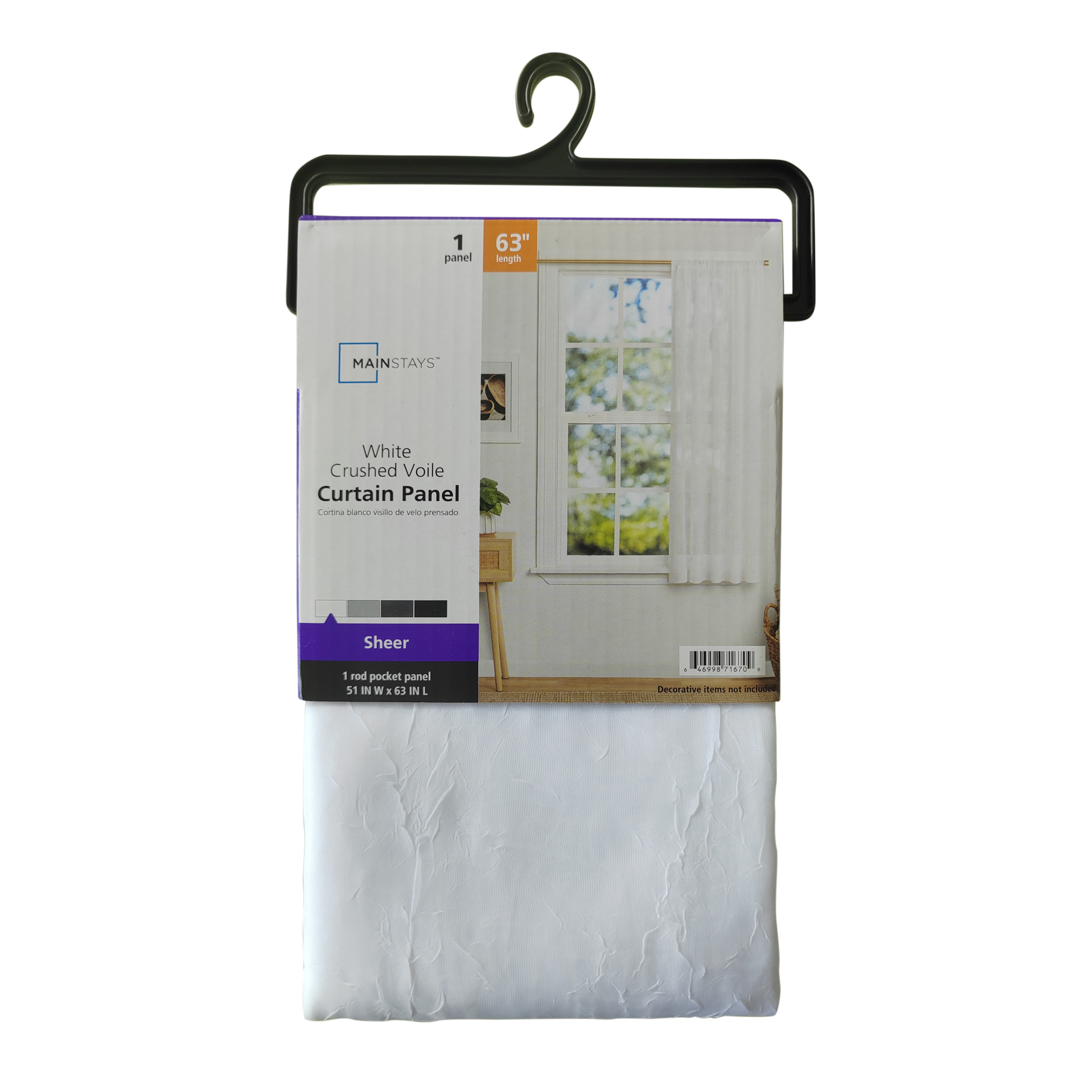 Mainstays Crushed Voile Single Curtain Panel, White 51x63 photo 6