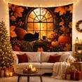 thumbnail image 2 of Viewed Through Arched With Wooden Window, Playful Illustration for Cat Lovers, Animal Wall Decor Room Accent, Halloween Gift, Tapestry Wall Hanging for Bedroom and Dorm, 2 of 6